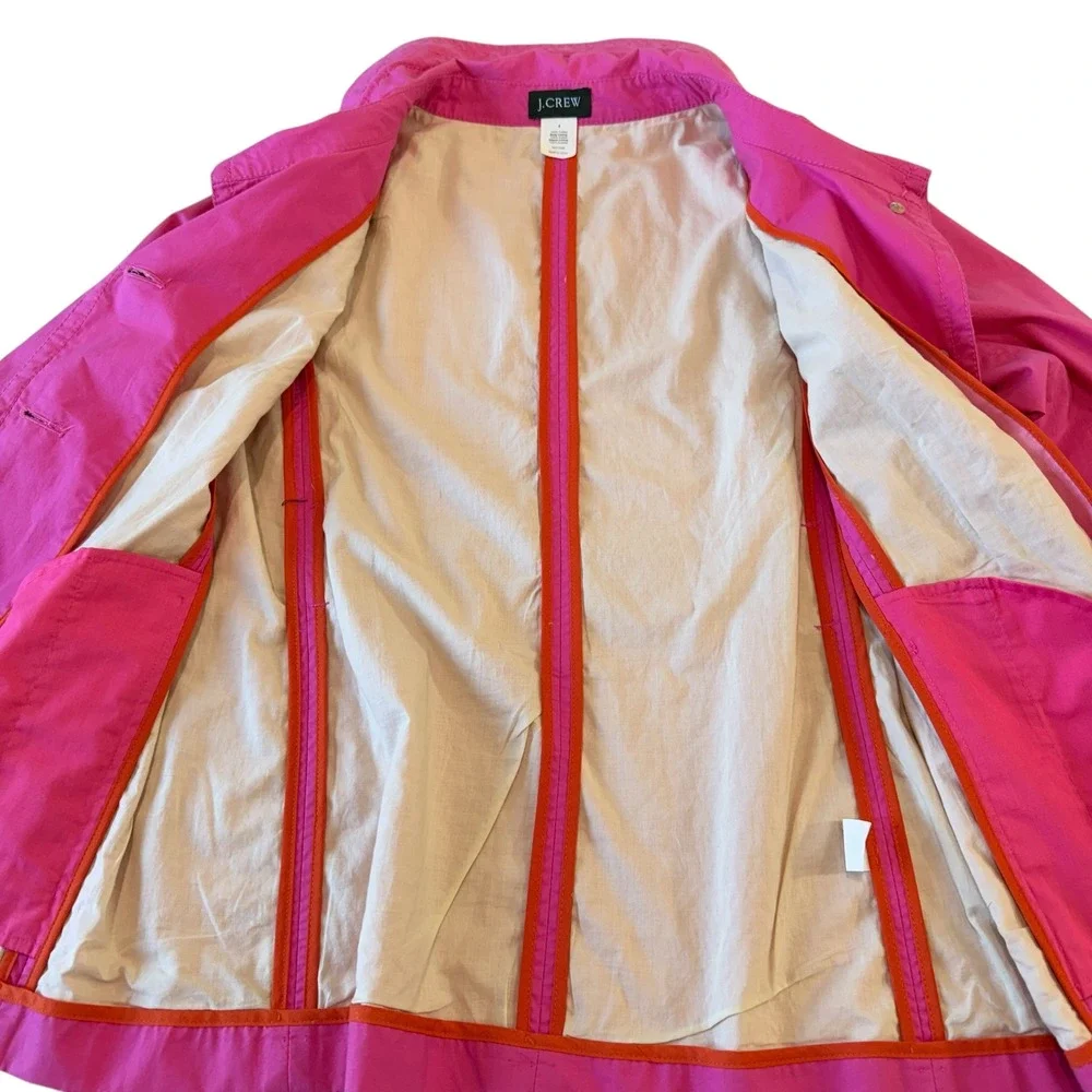 J Crew Pink Lightweight Belted Short Trench Coat Jacket Women Size 4 - Picture 5 of 10